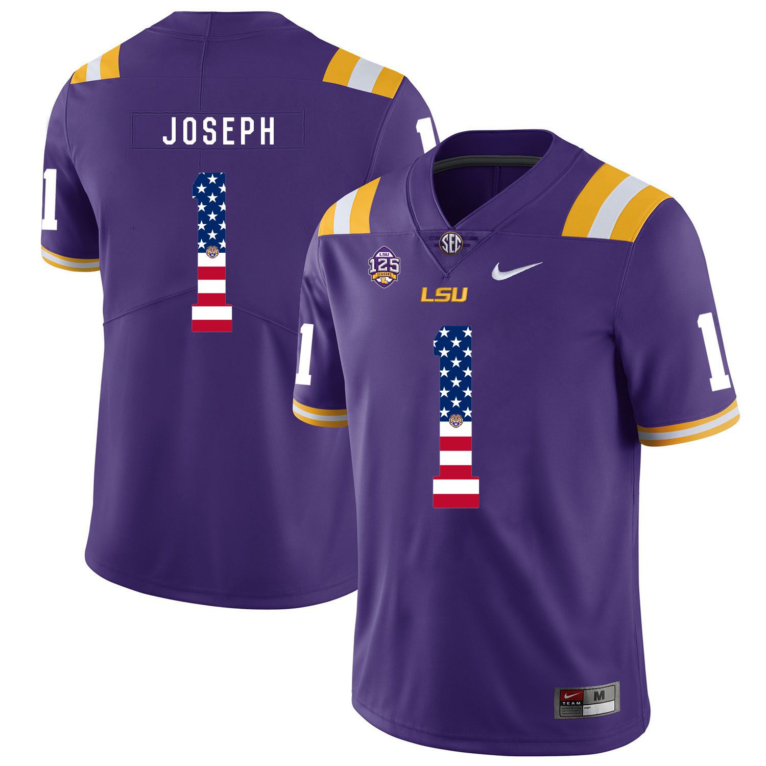 Men LSU Tigers 1 Joseph Purple Flag Customized NCAA Jerseys